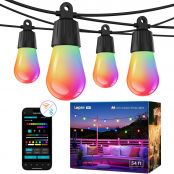 Lepro AI Smart Outdoor String Lights ZB1, 54(42+12)ft RGB+IC Outdoor Lights with 15 Warm White LED Bulbs, Alexa Google Enabled, LightBeats Music Sync, AI Generated Lighting LLM, 2.4 GHz WiFi/Bluetooth