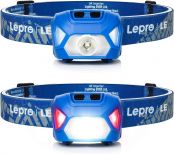 Lepro 320015 Battery Powered Headlamp - 1300Lux Super Bright LED Head Lamp with Red Light, IPX4 Waterproof Headlights for Outdoor Camping, Hiking, Hunting, Power Outages, Emergency, Hurricane - Blue